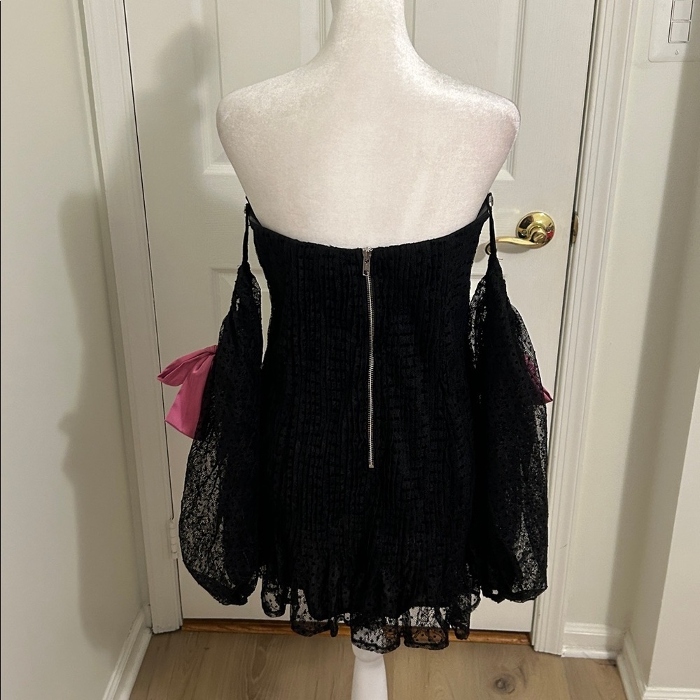 For Love and Lemons Carolyn Mini Dress Black Lace Satin Bow New Size Medium - Picture 10 of 13